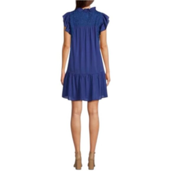 J. Marie Embroidered Ruffled Flutter Sleeve Tiered Dress NWT Cobalt Blue XS - Picture 2 of 9